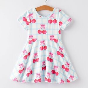Cherry Bow Print Girl Dress 2 3 4 5 6 7 8/9